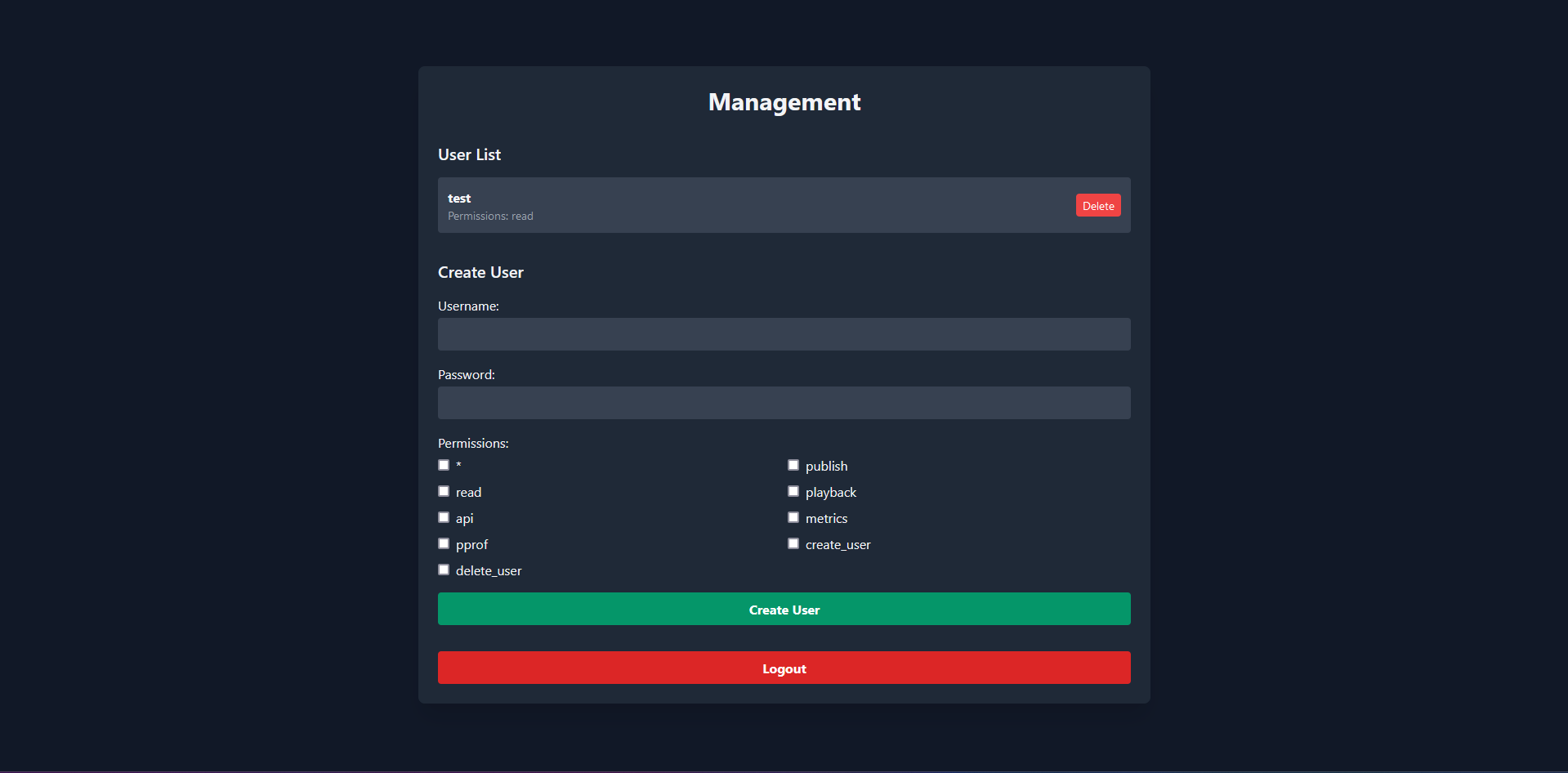 User management interface